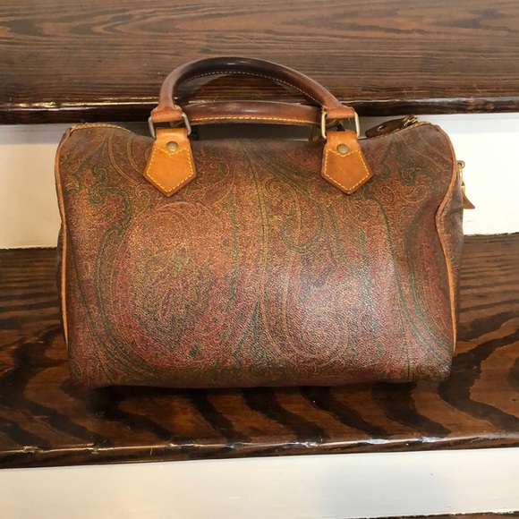 W ETRO Red Paisley Boston Travel Bag Speedy 30 Top Handle Tote Lock and Keys - Picture 9 of 17